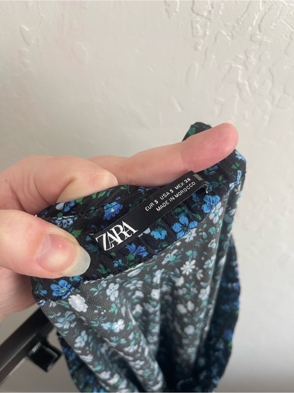 ZARA Maxi Satin Black Blue Floral Slip Skirt Lace Trim Whimsy Goth Womens Small - Picture 4 of 5